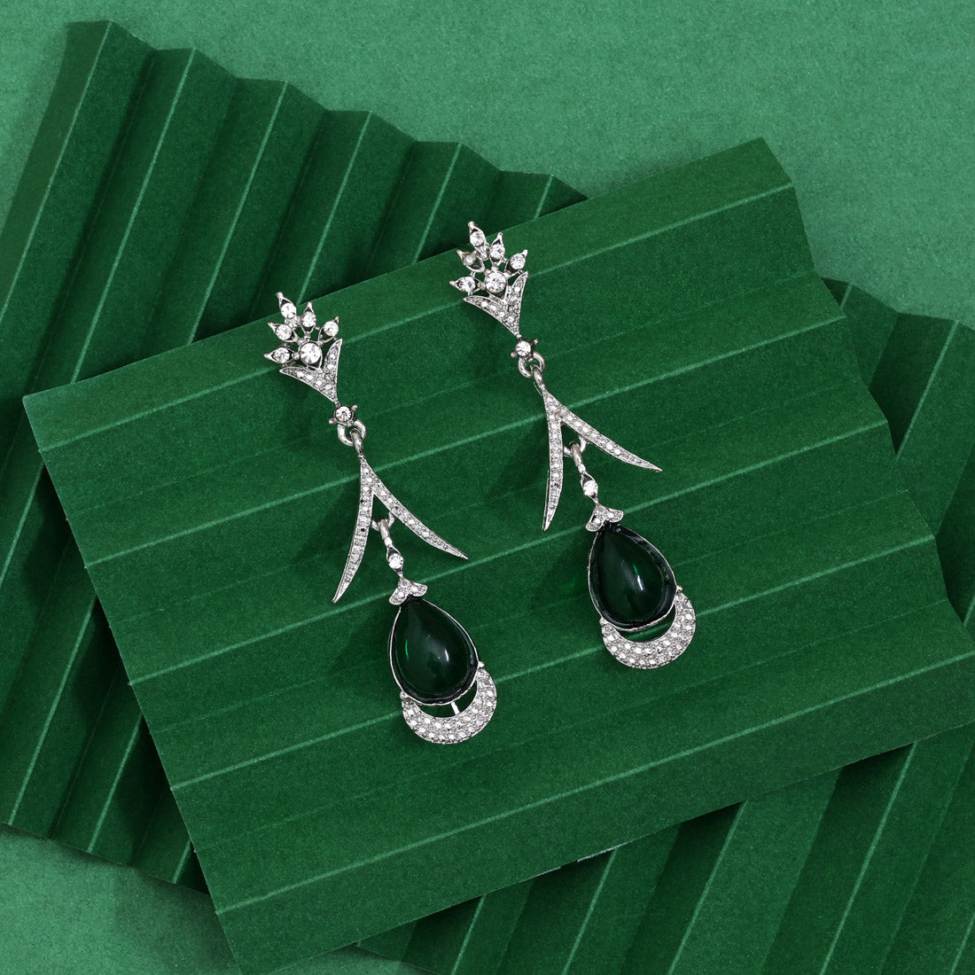 Green Color Fashion Earrings With Nature Inspired Contemporary Design Elements Jewellery GetGlit