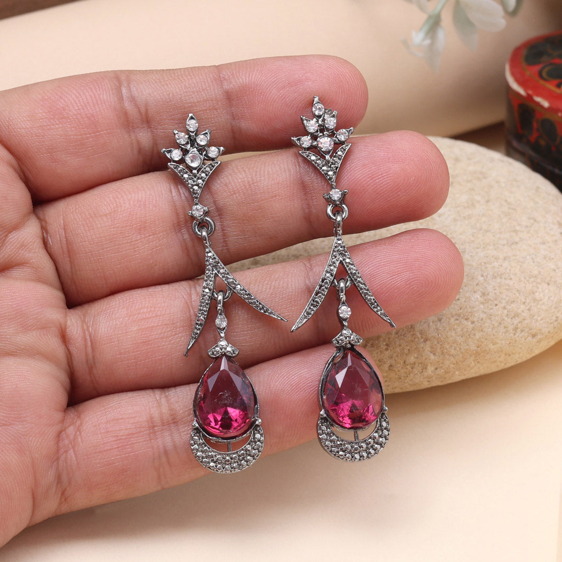 Magenta Color Fashion Earrings With Sparkling Accents For Glamorous Nights Jewellery GetGlit