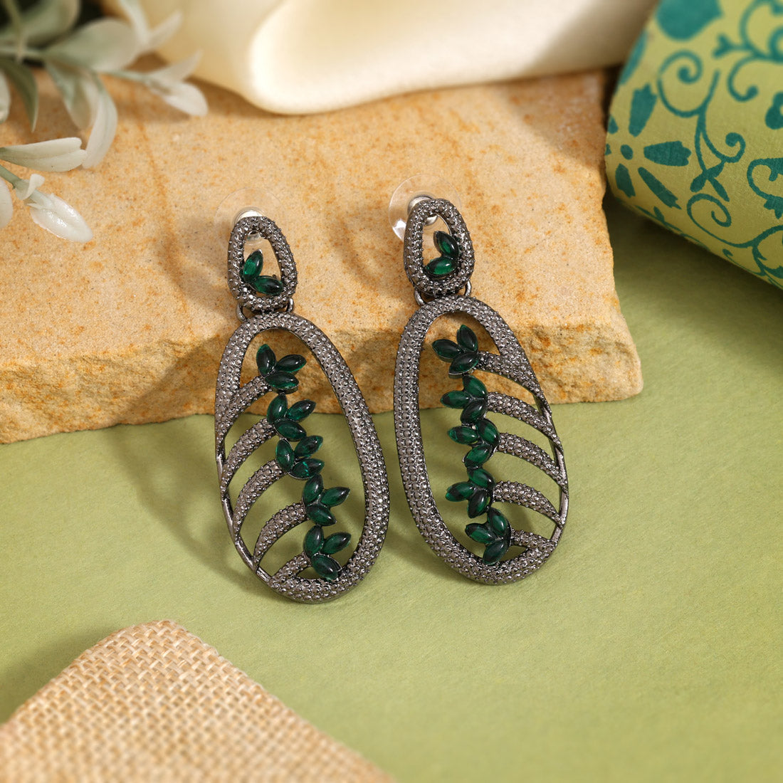 Green Color Fashion Earrings Styled For Spring And Summer Wardrobe Vibes Jewellery GetGlit