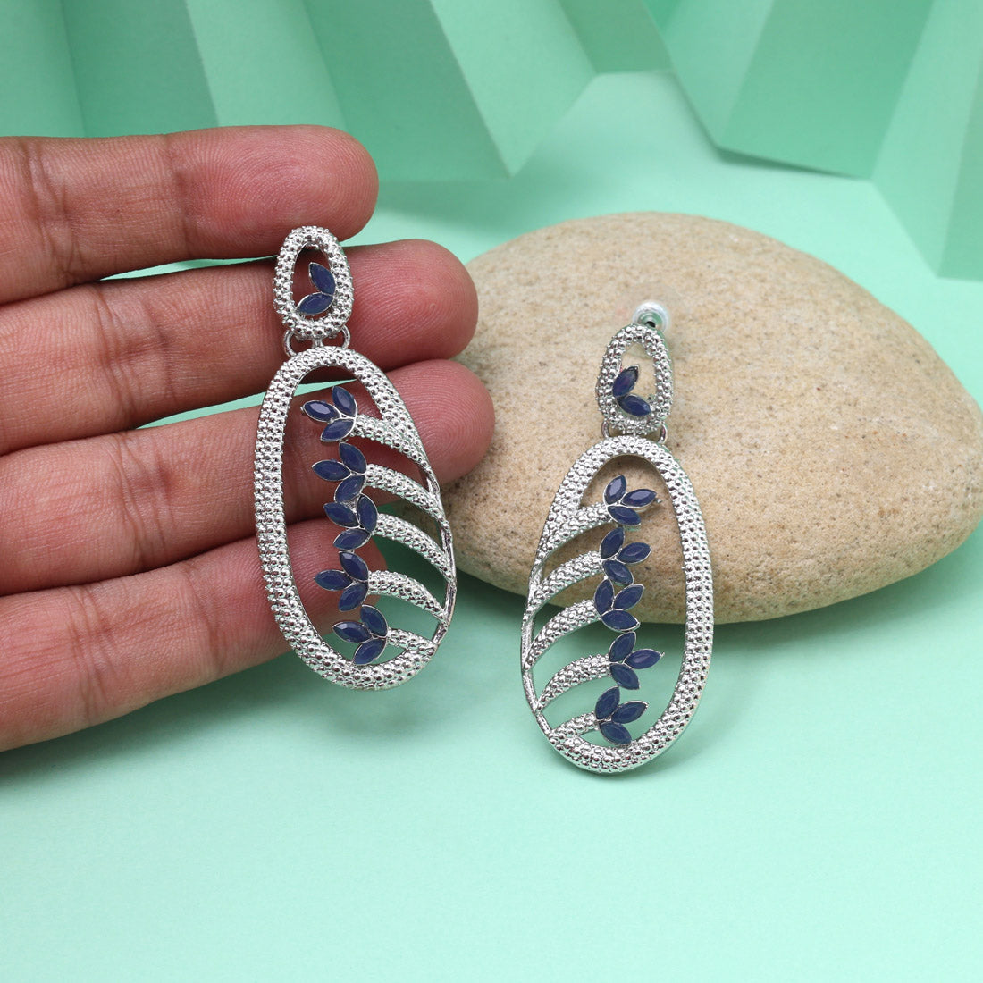 Blue Color Fashion Earrings Featuring Oceanic Tones And Crystal Highlights Jewellery GetGlit