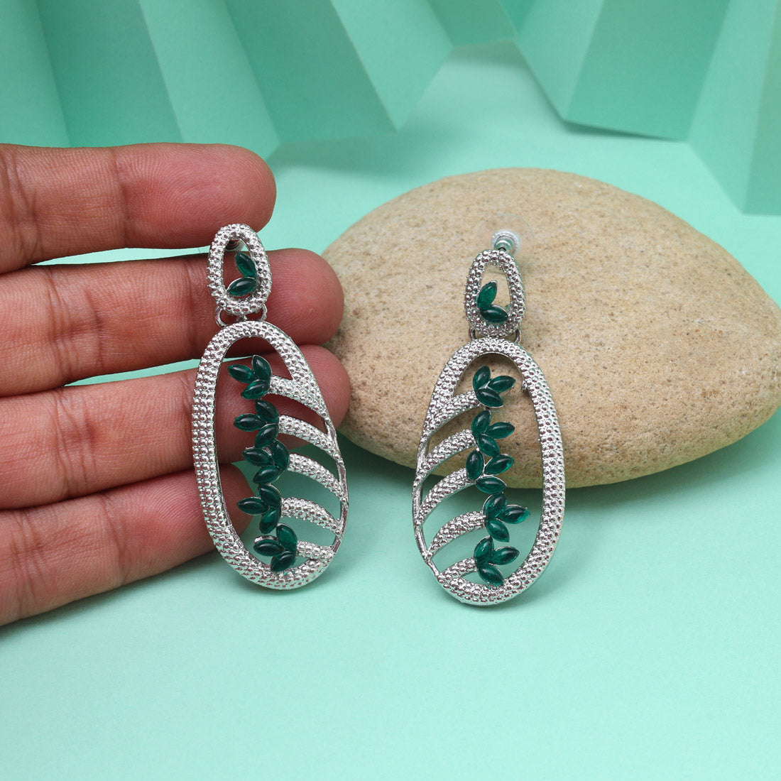 Green Color Fashion Earrings With Leaf-Inspired Elegant Jewelry Design Theme Jewellery GetGlit