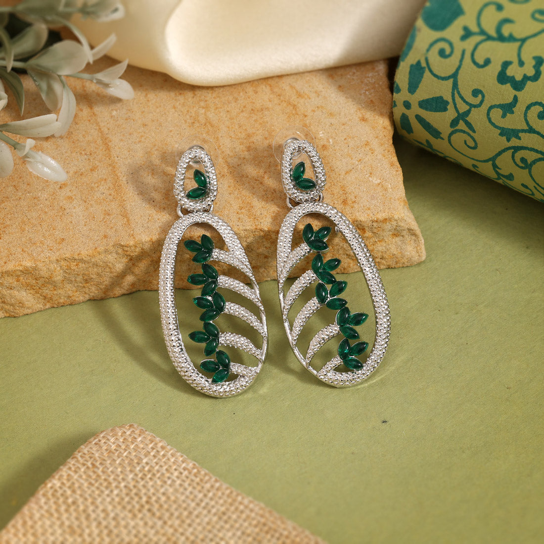 Green Color Fashion Earrings With Leaf-Inspired Elegant Jewelry Design Theme Jewellery GetGlit
