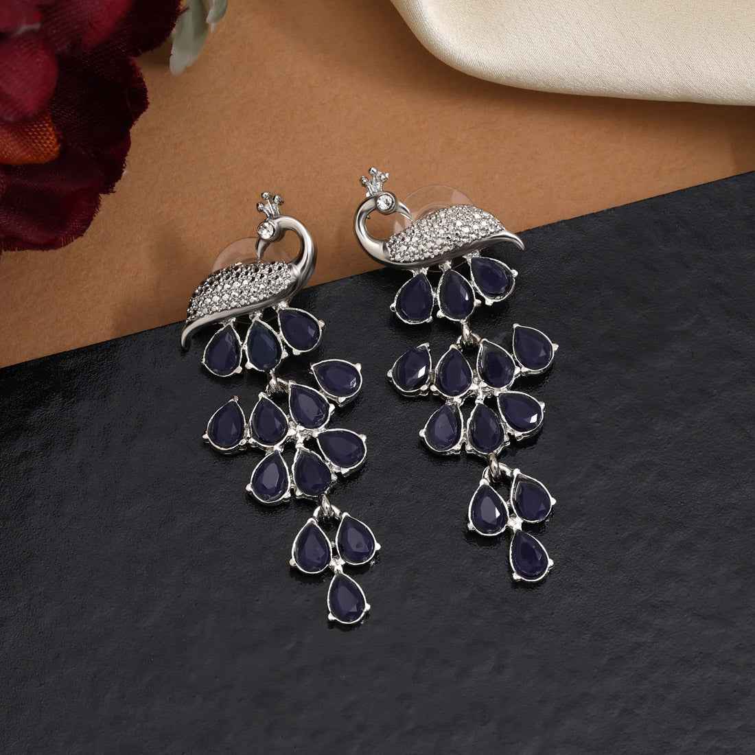 Blue Color Fashion Earrings With Subtle Sparkles And Elegant Contours Jewellery GetGlit