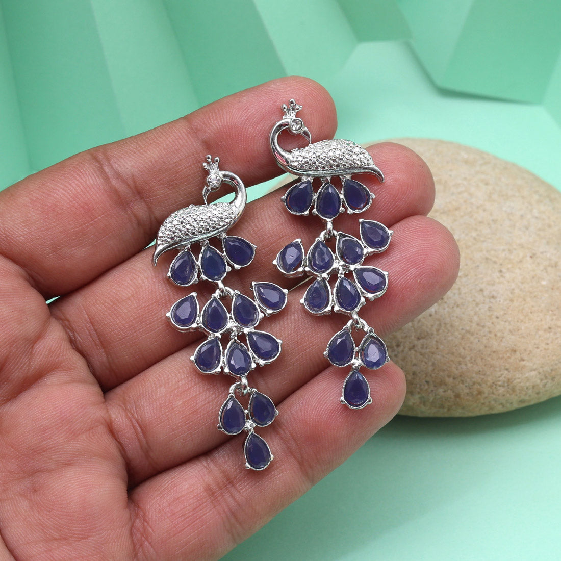 Blue Color Fashion Earrings With Subtle Sparkles And Elegant Contours Jewellery GetGlit