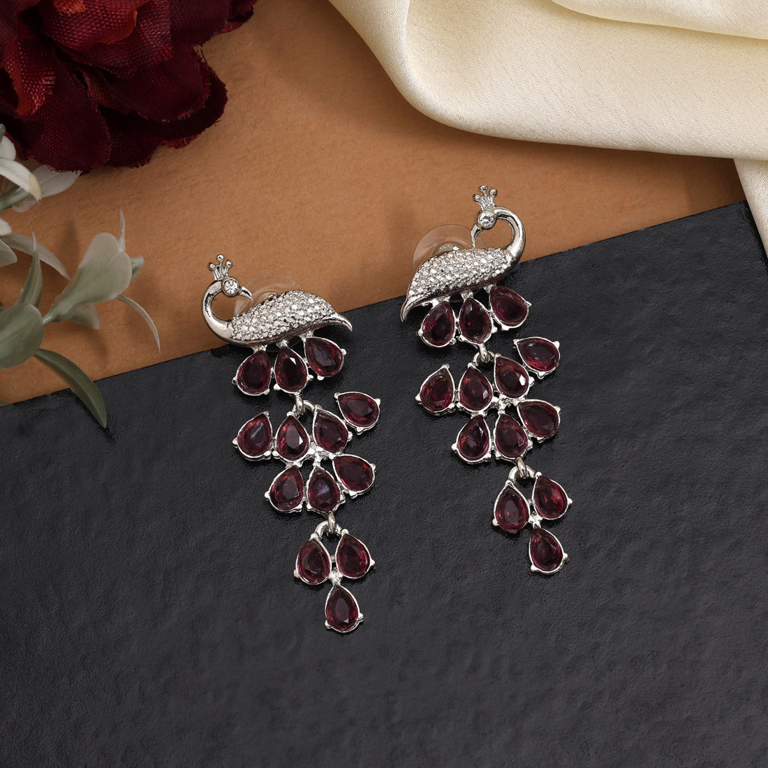 Magenta Color Fashion Earrings With Radiant Shine And Bold Design Details Jewellery GetGlit