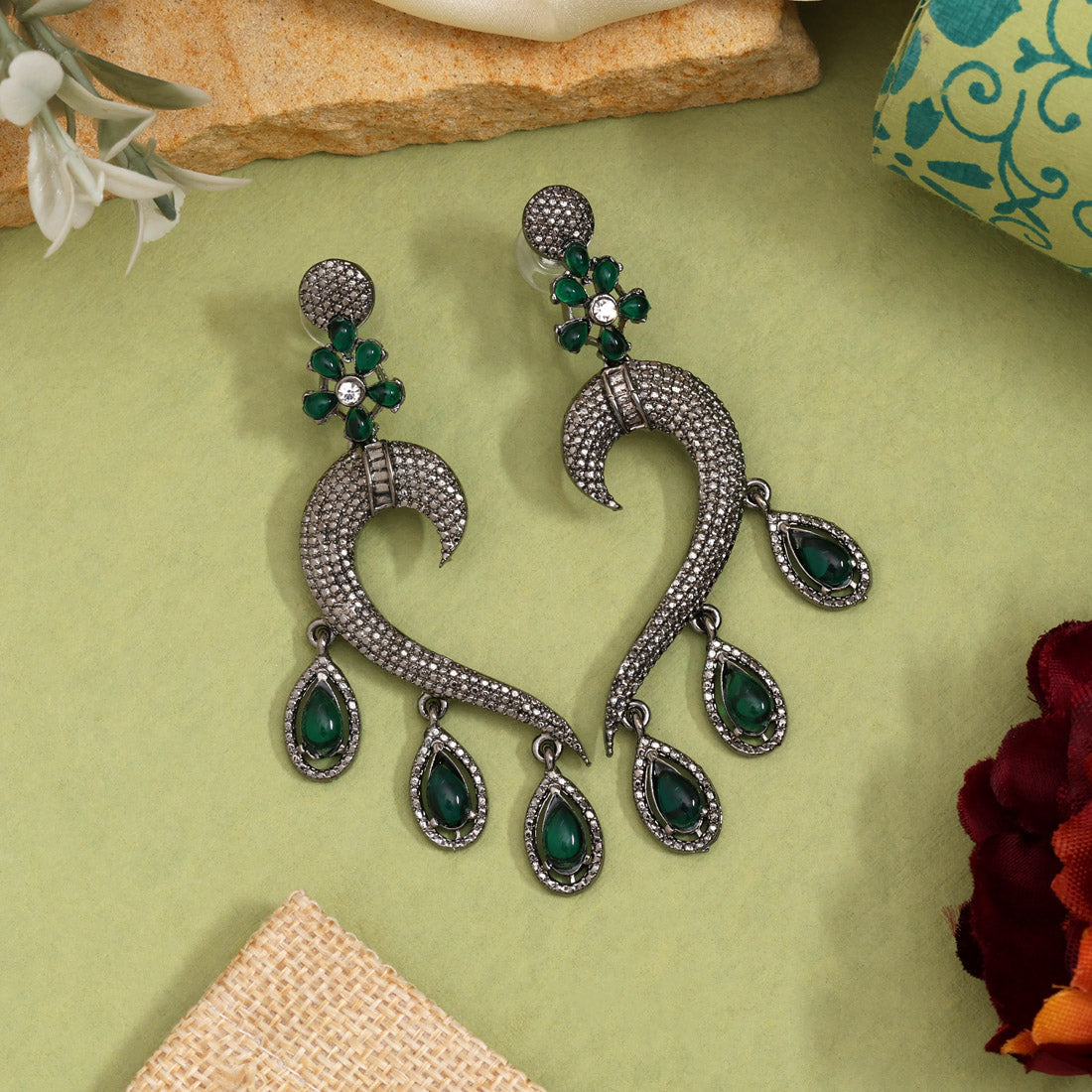 Green Color Fashion Earrings For Fresh Outdoor Events And Garden Parties Jewellery GetGlit