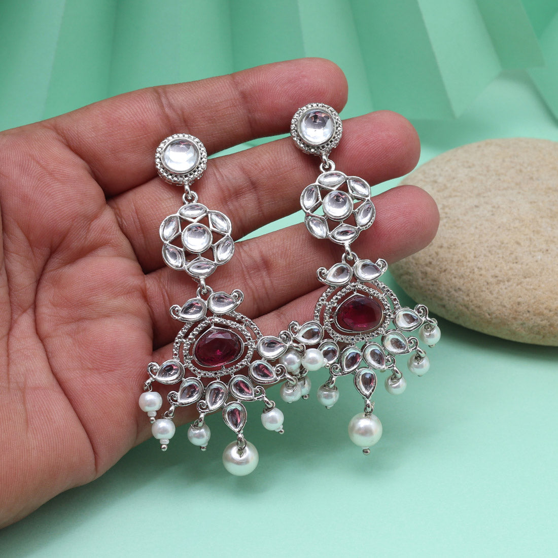 Magenta Color Fashion Earrings With Beads And Shine For Modern Chic Jewellery GetGlit