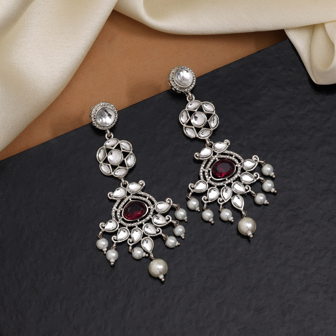 Magenta Color Fashion Earrings With Beads And Shine For Modern Chic Jewellery GetGlit