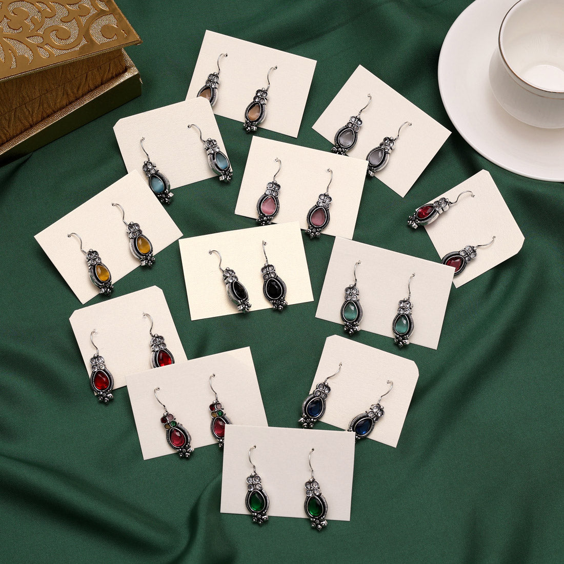 Assorted Color 12 Pairs Of Oxidised Earrings Jewellery GetGlit