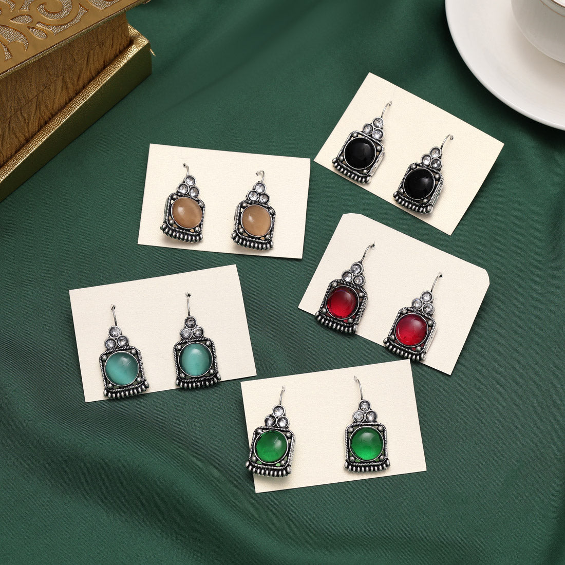 Assorted Color 5 Pairs Of Oxidised Earrings Jewellery GetGlit