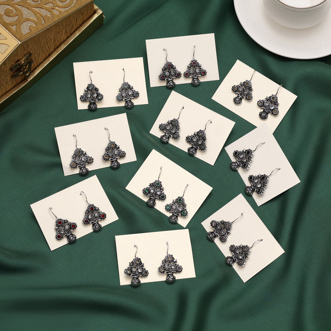 Assorted Color 10 Pairs Of Oxidised Earrings Jewellery GetGlit