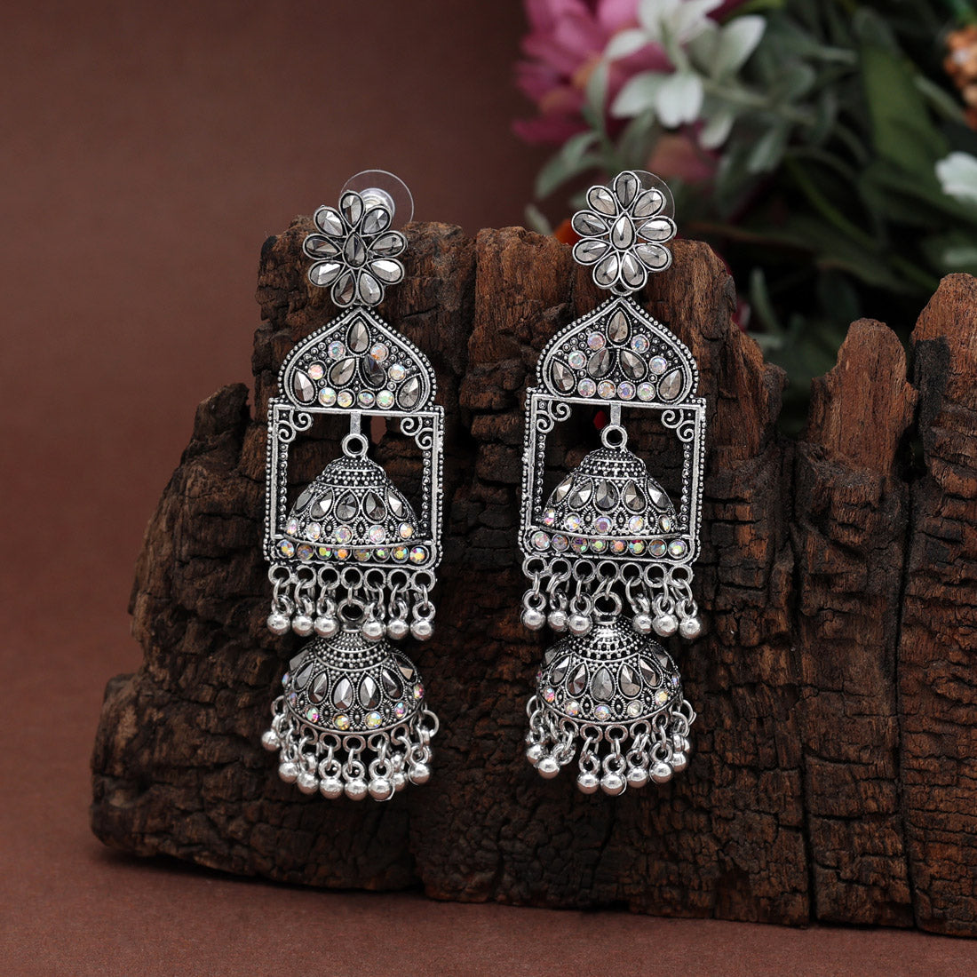 Silver Color Oxidised Earrings (GSE2878SLV) Jewelry GlitStudio   