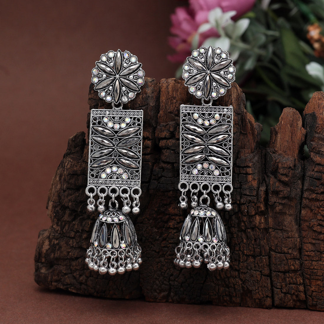 Silver Color Oxidised Earrings (GSE2891SLV) Jewelry GlitStudio   