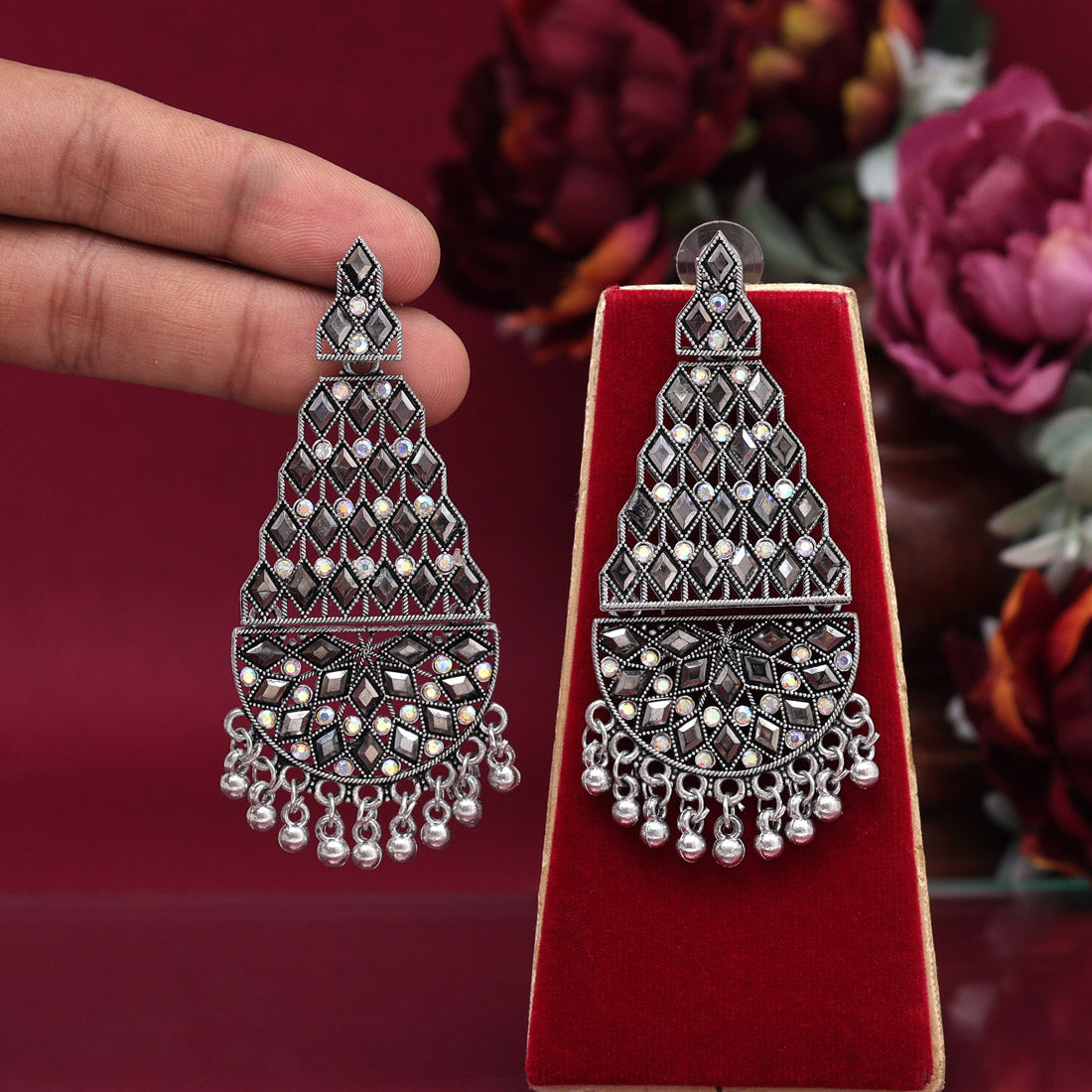 Silver Color Oxidised Earrings (GSE2895SLV) Jewelry GlitStudio   
