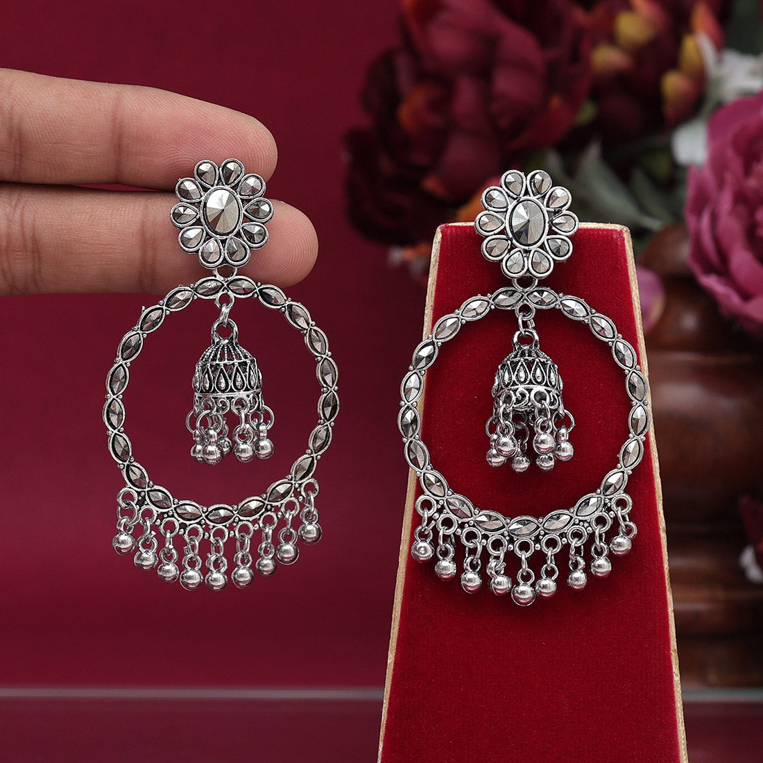 Silver Color Oxidised Earrings (GSE2896SLV) Jewelry GlitStudio   