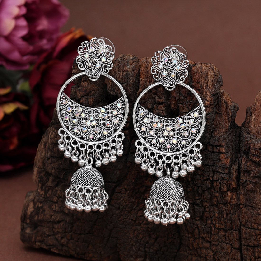 Silver Color Oxidised Earrings (GSE2898SLV) Jewelry GlitStudio   
