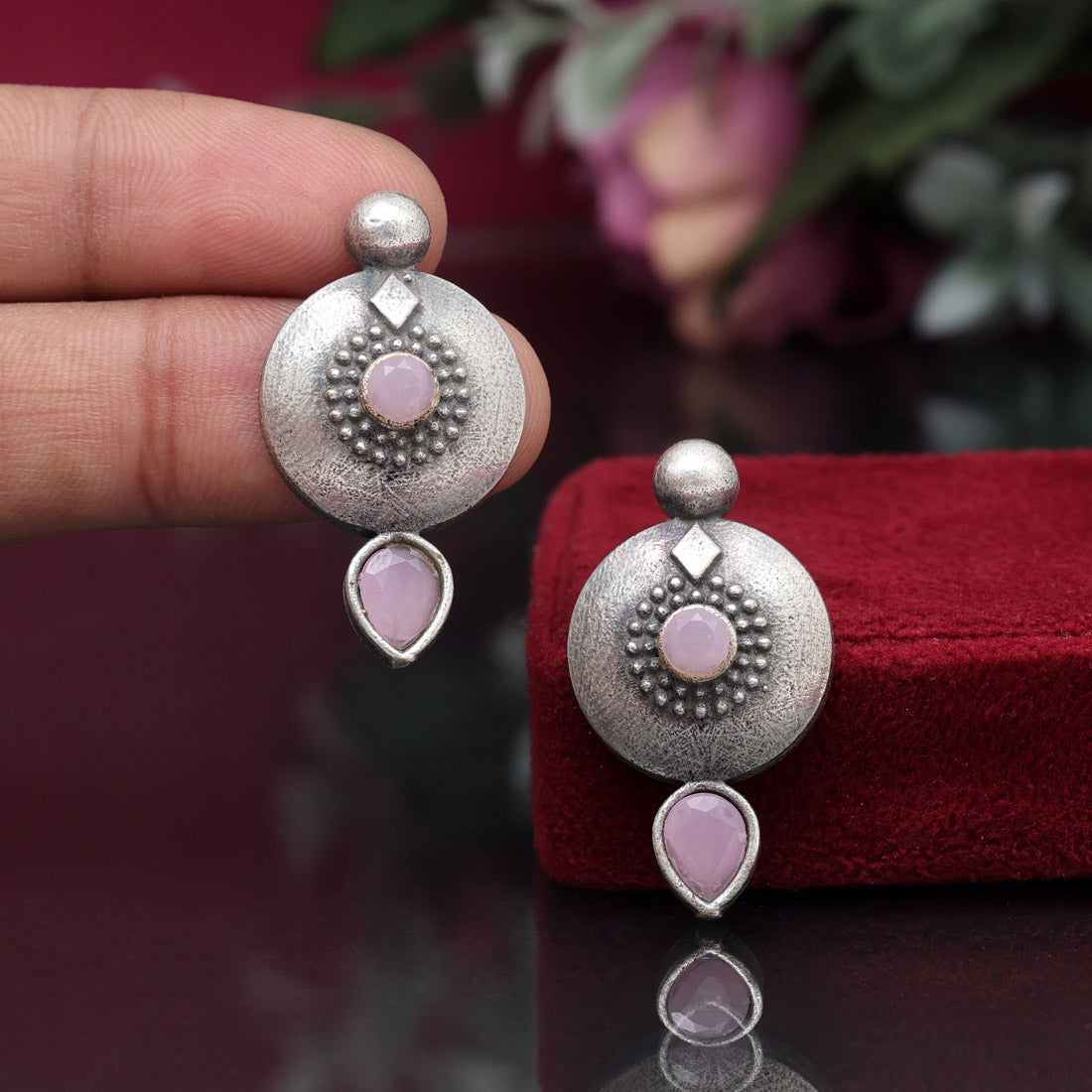 Pink Color Oxidised Earrings (GSE2932PNK) Jewellery GetGlit