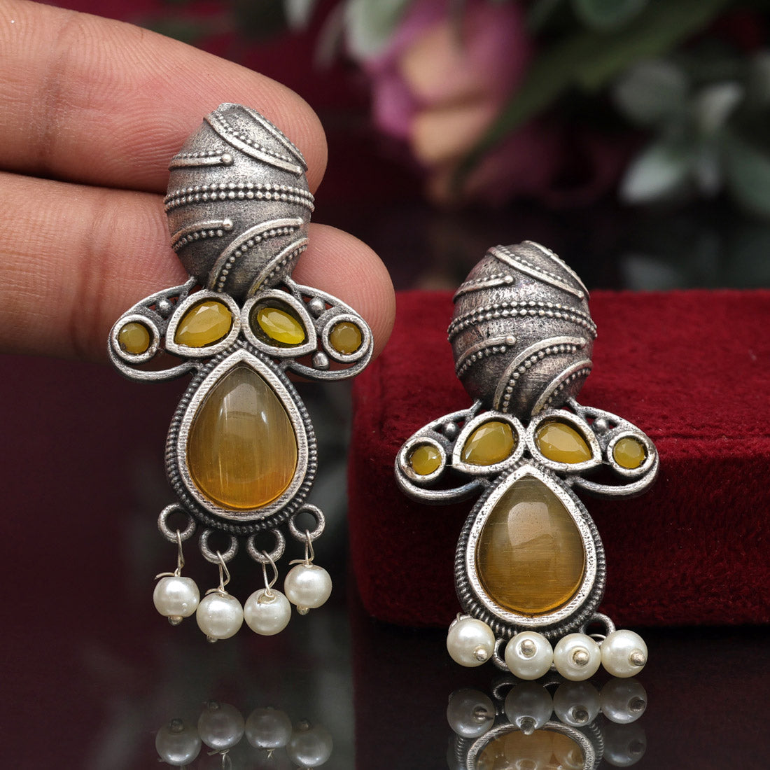 Yellow Color Oxidised Earrings (GSE2934YLW) Jewellery GetGlit