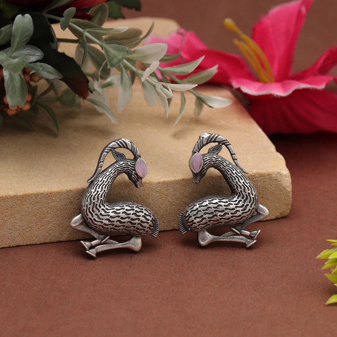 Pink Color Oxidised Earrings Jewellery GetGlit