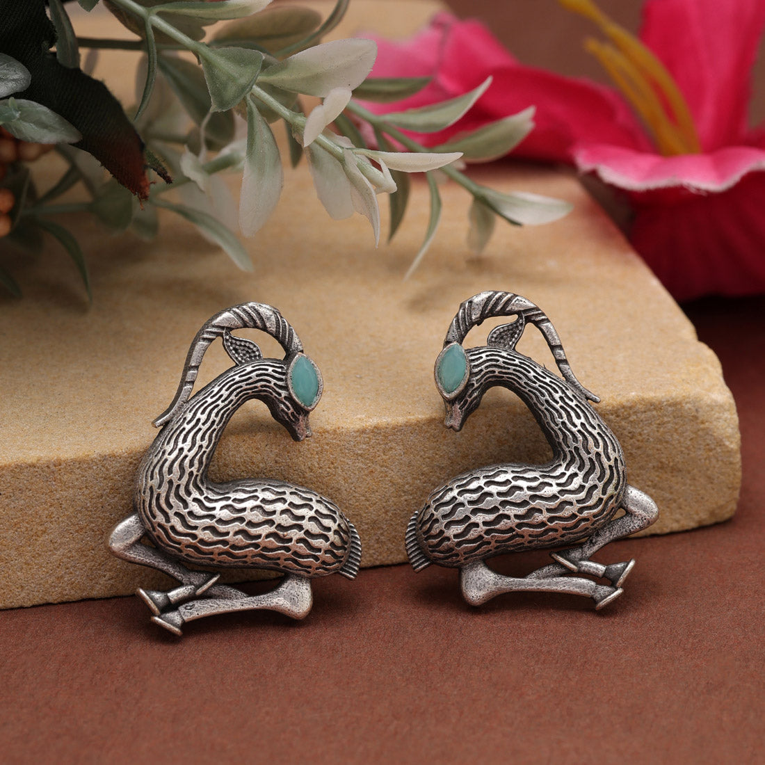 Sky Blue Color Oxidised Earrings Jewellery GetGlit