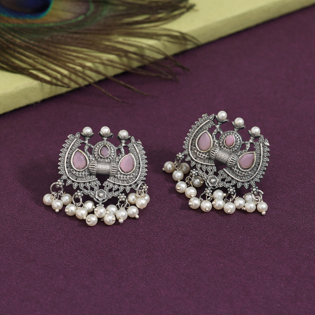 Pink Color Oxidised Earrings (GSE2962PNK) Jewellery GetGlit
