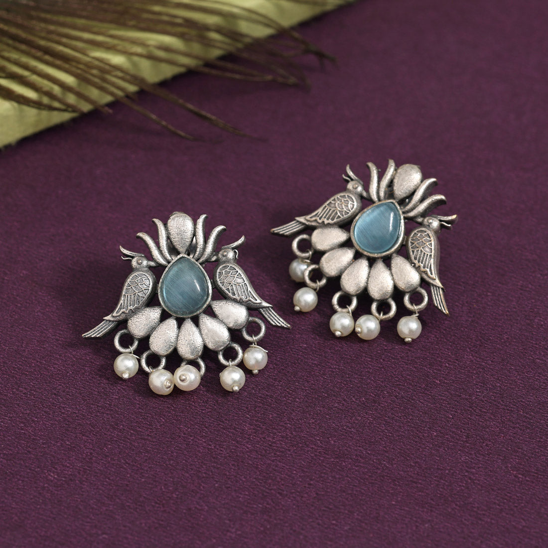 Sky Blue Color Oxidised Earrings (GSE2964SBLU) Jewellery GetGlit