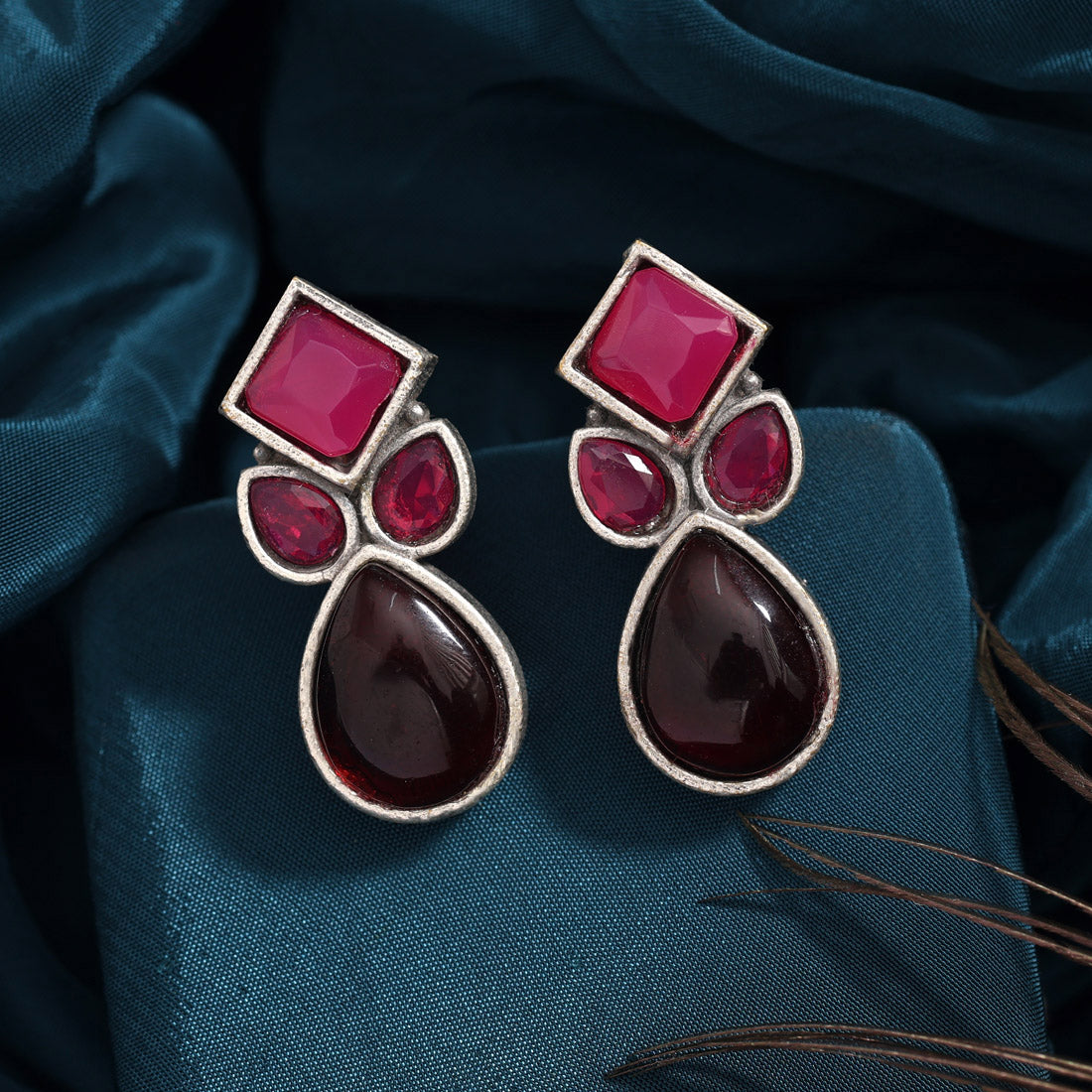 Maroon Color Oxidised Earrings (GSE2969MRN) Jewellery GetGlit