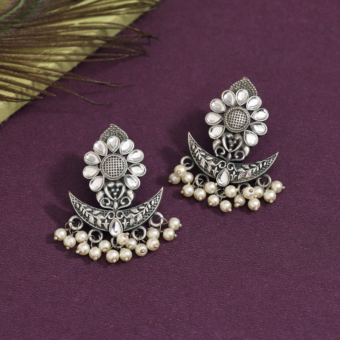 White Color Oxidised Earrings (GSE2971WHT) Jewellery GetGlit