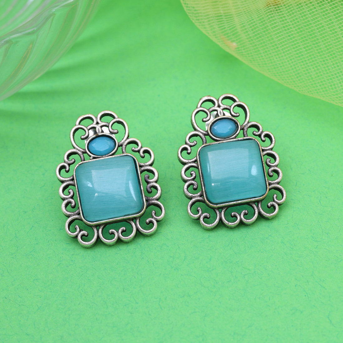 Sky Blue Color Oxidised Earrings (GSE2992SBLU) Jewellery GetGlit