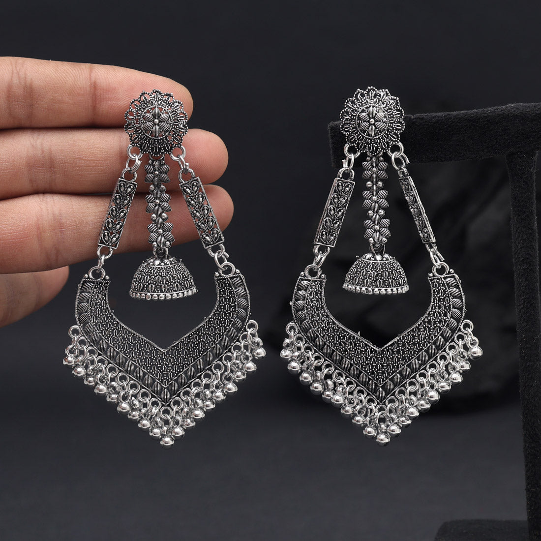 Silver Color Oxidised Earrings (GSE3032SLV) Jewellery GetGlit