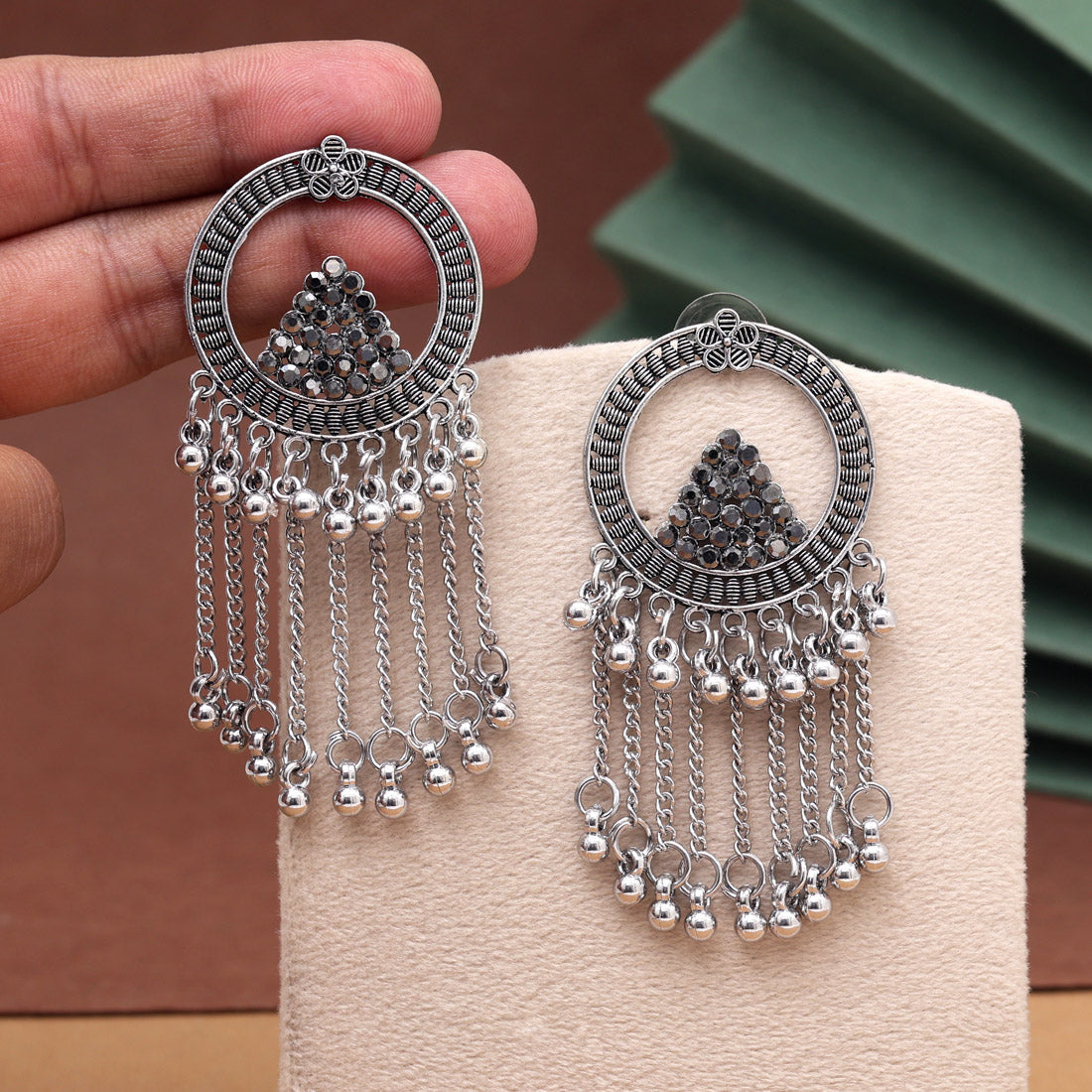 Silver Color Oxidised Earrings (GSE3035SLV) Jewellery GetGlit
