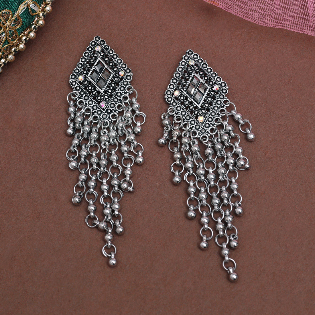 Silver Color Oxidised Earrings (GSE3038SLV) Jewellery GetGlit