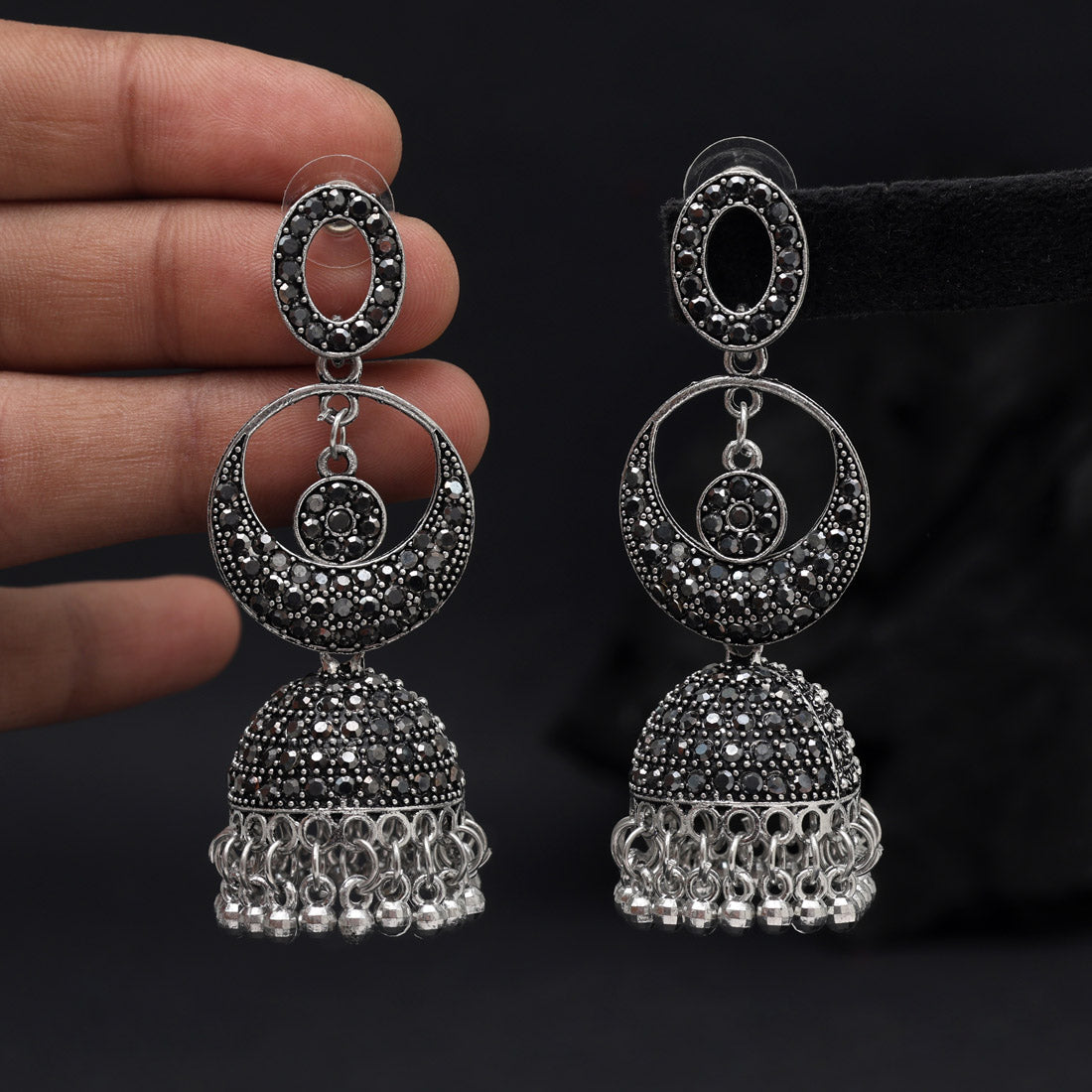 Silver Color Oxidised Earrings (GSE3045SLV) Jewellery GetGlit