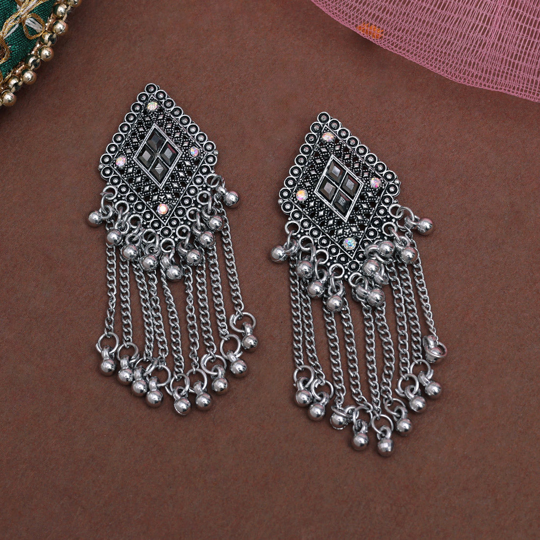 Silver Color Oxidised Earrings (GSE3046SLV) Jewellery GetGlit