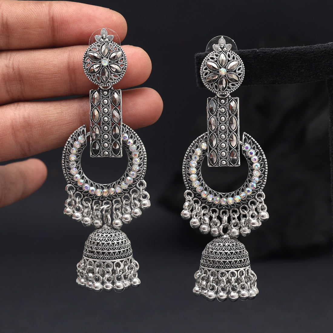 Silver Color Oxidised Earrings (GSE3049SLV) Jewellery GetGlit