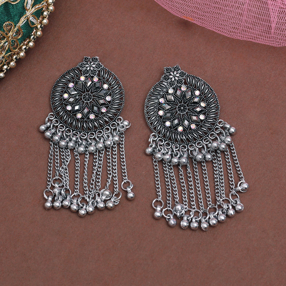 Silver Color Oxidised Earrings (GSE3051SLV) Jewellery GetGlit
