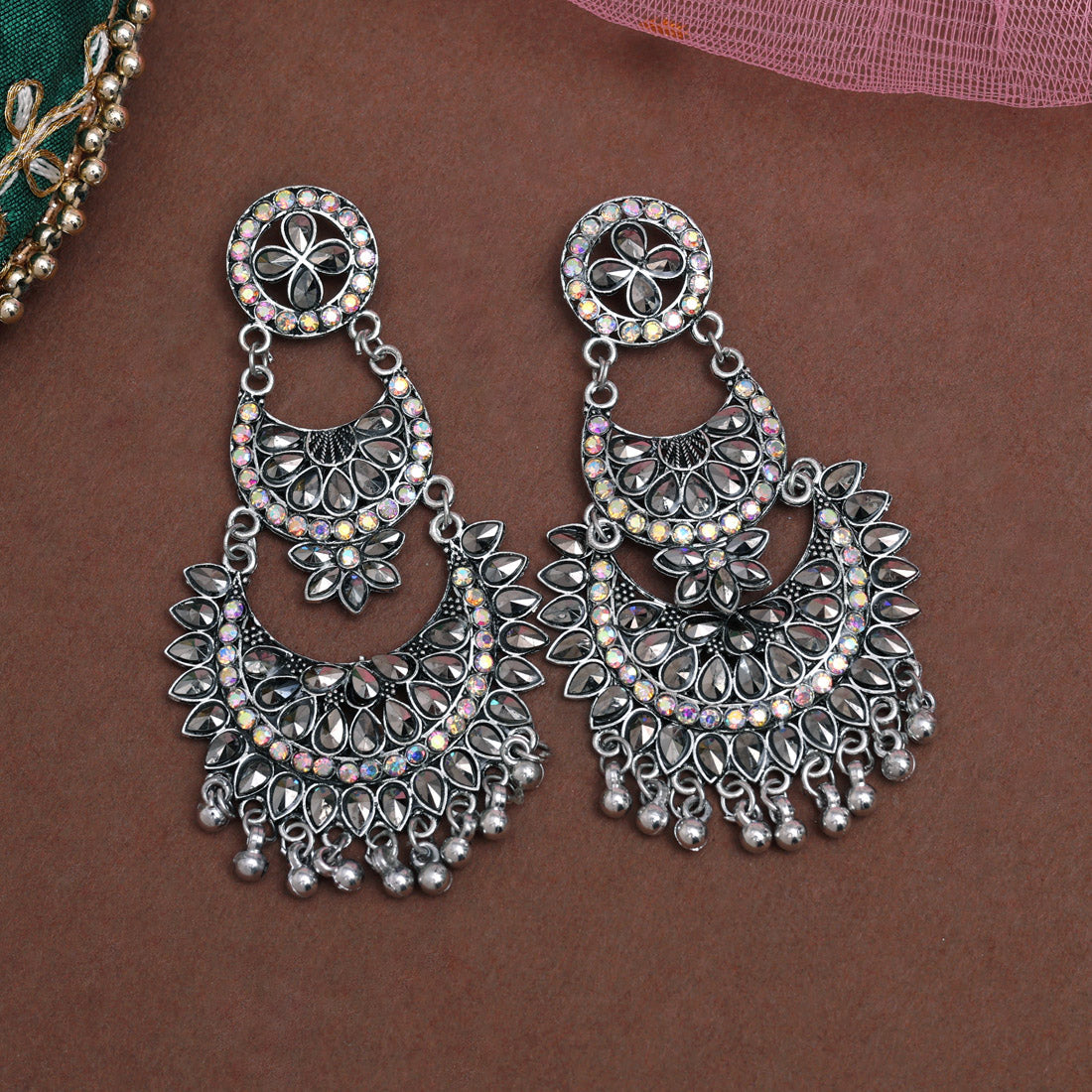 Silver Color Oxidised Earrings (GSE3066SLV) Jewellery GetGlit