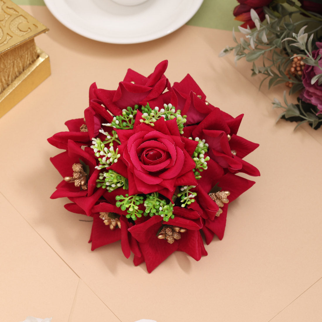 Rani Color Rose Flower Hair juda//Bun (HRP265RNI) Jewellery GetGlit