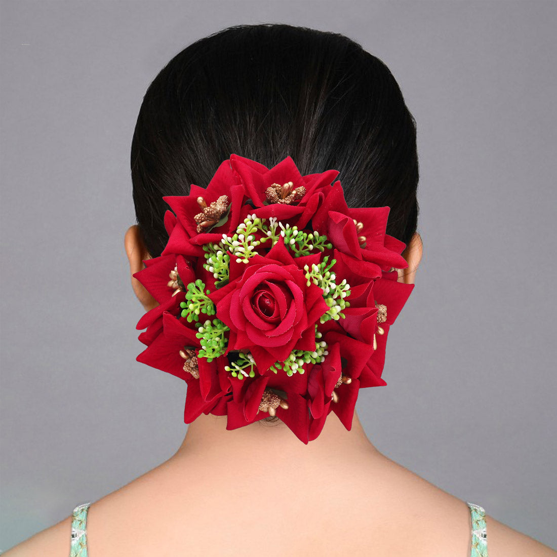 Rani Color Rose Flower Hair juda//Bun (HRP265RNI) Jewellery GetGlit