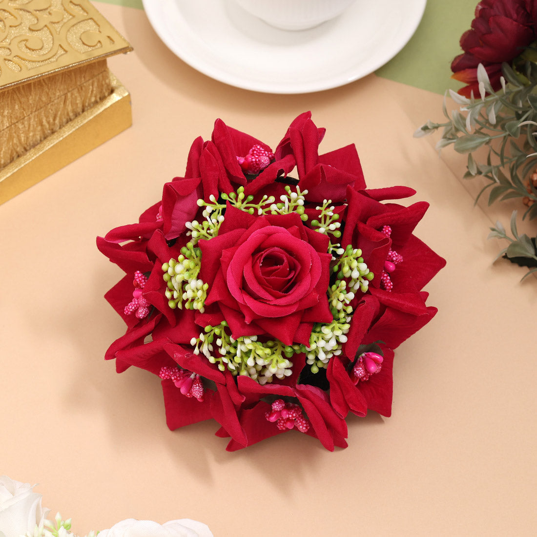 Rani Color Rose Flower Hair juda//Bun (HRP269RNI) Jewellery GetGlit