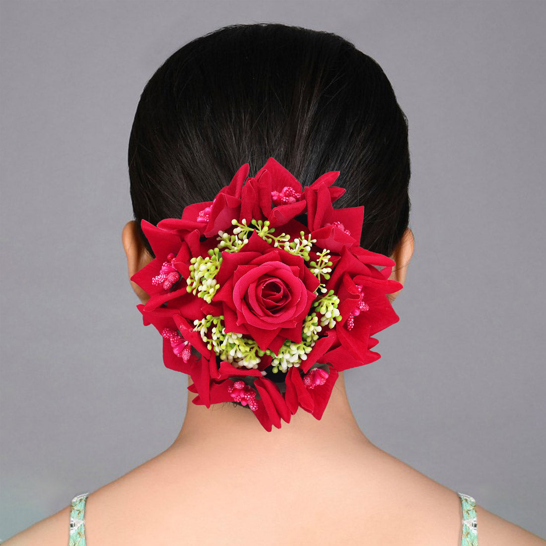 Rani Color Rose Flower Hair juda//Bun (HRP269RNI) Jewellery GetGlit