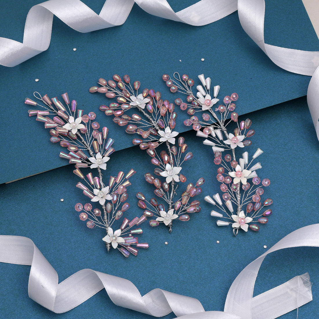 Pink & White Color Assorted Design 3 Pieces Of Hair Brooch (HRPCMB261) Jewellery GetGlit