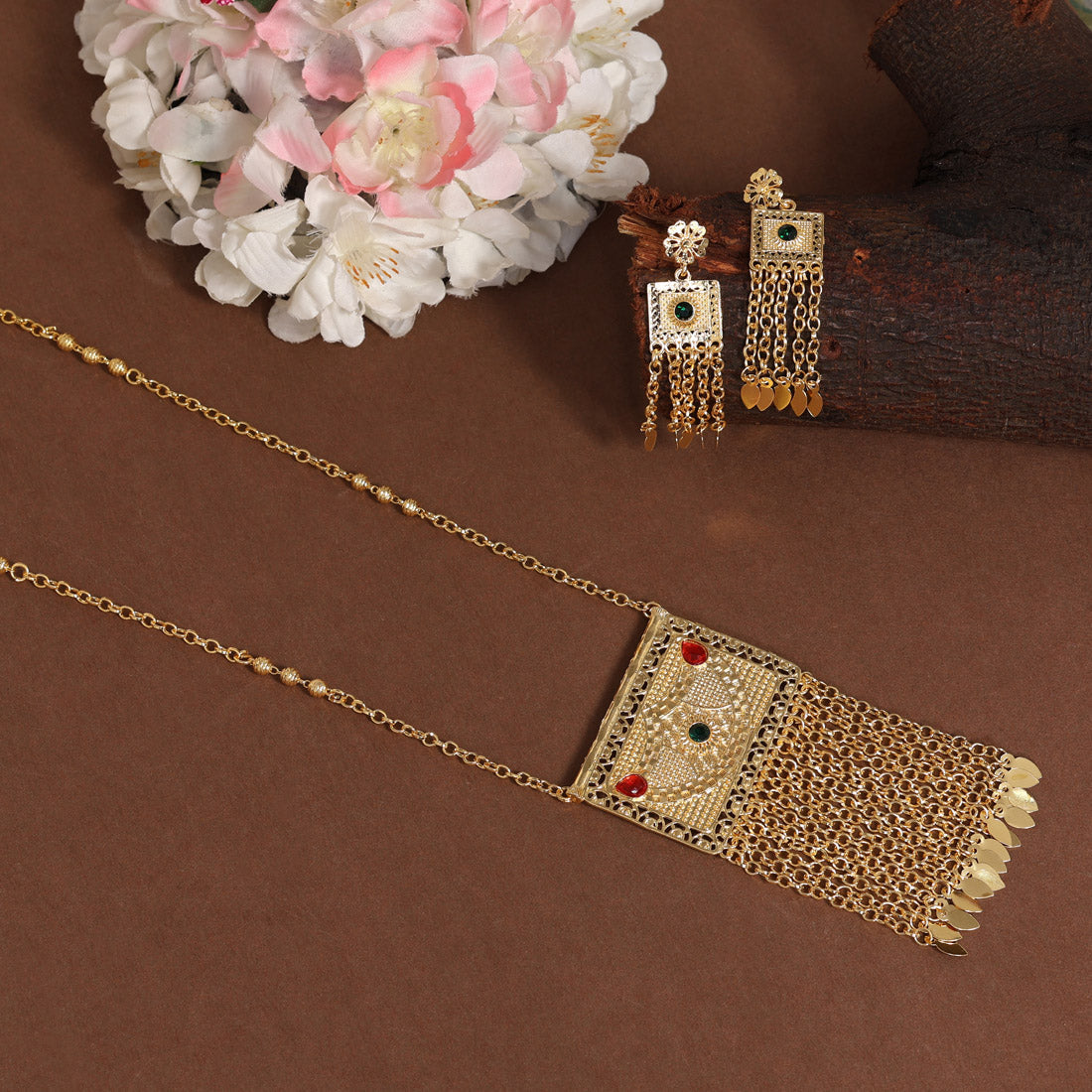 Red & Green Color Gold Plated Necklace Set Jewellery GlitStudio