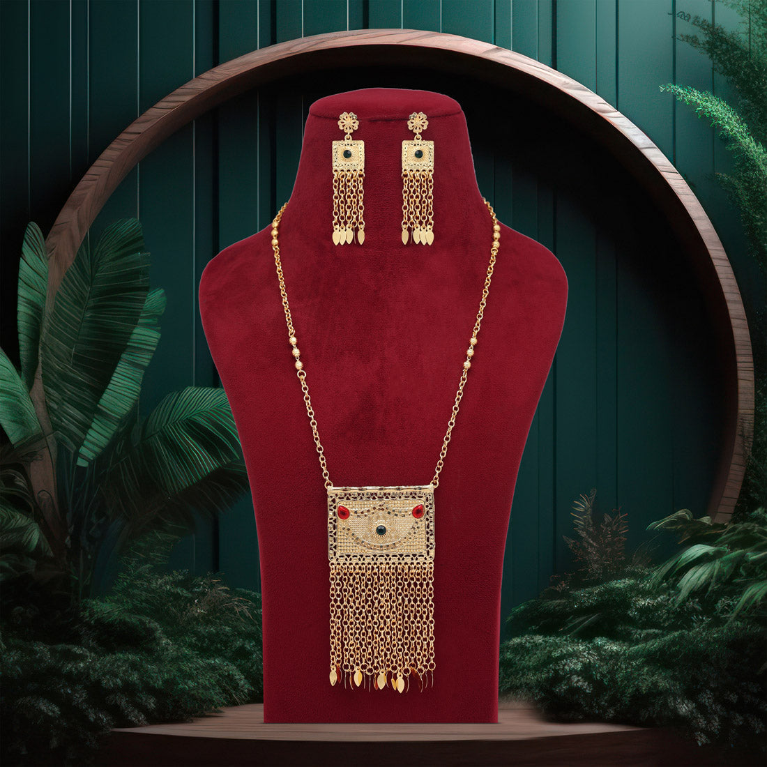 Red & Green Color Gold Plated Necklace Set Jewellery GlitStudio