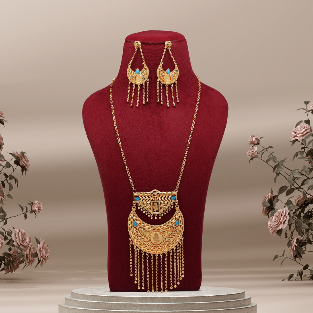 Firozi Color Gold Plated Necklace Set Jewellery GlitStudio