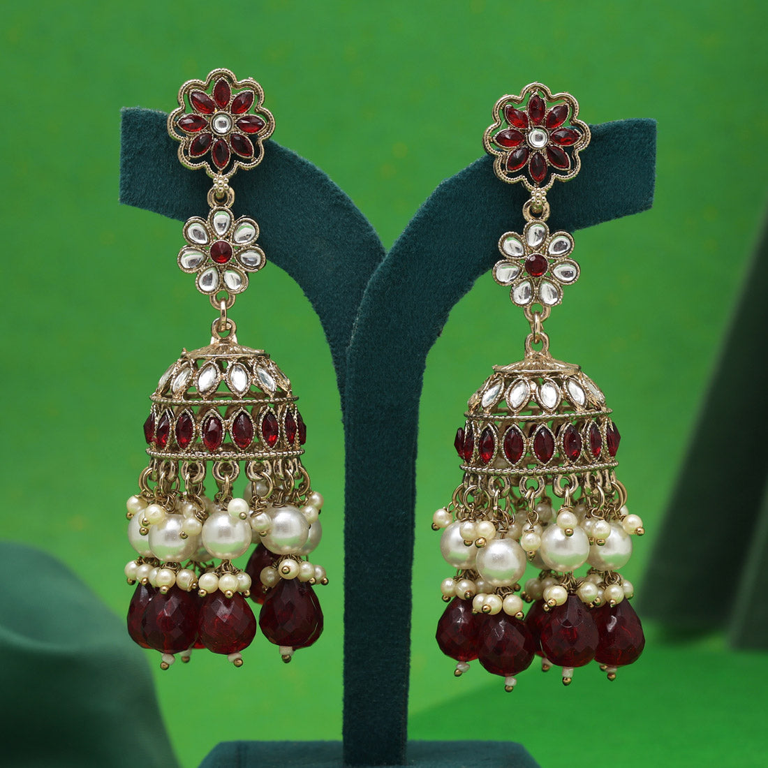 Maroon Color Kundan Earrings (KDE1000MRN) Jewellery GetGlit