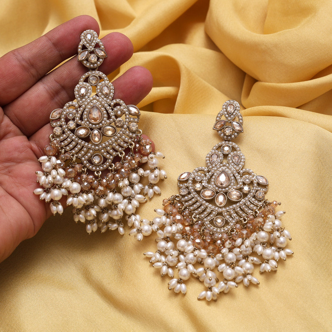 Gold Color Pakistani Kundan Earrings (KDE1001GLD) Jewellery GetGlit