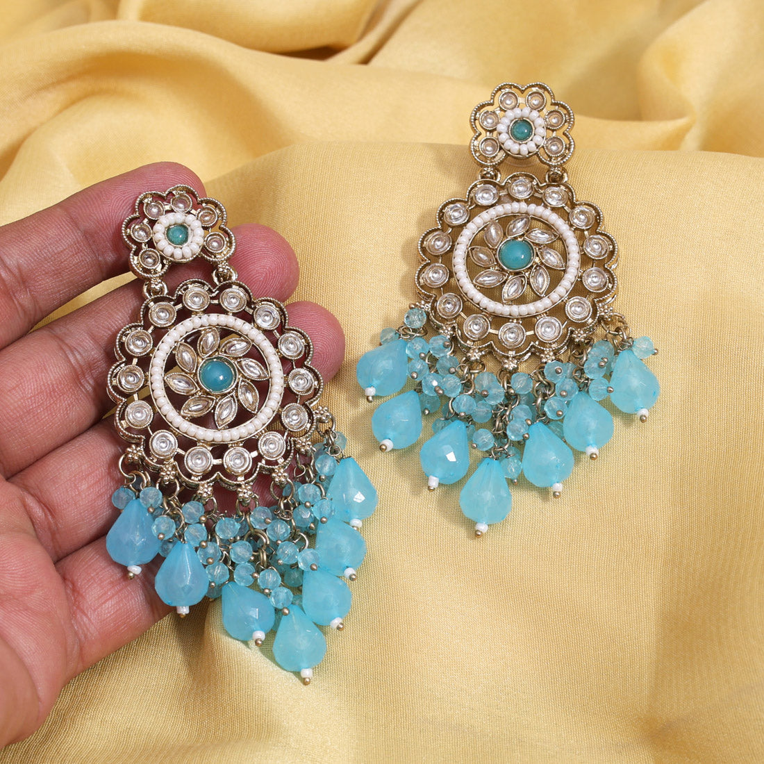 Firozi Color Kundan Earrings (KDE1002FRZ) Jewellery GetGlit