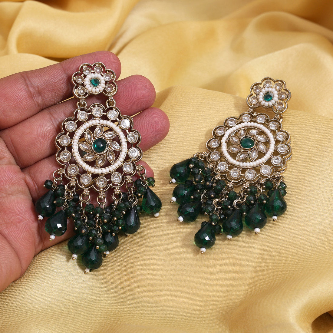 Green Color Kundan Earrings (KDE1002GRN) Jewellery GetGlit
