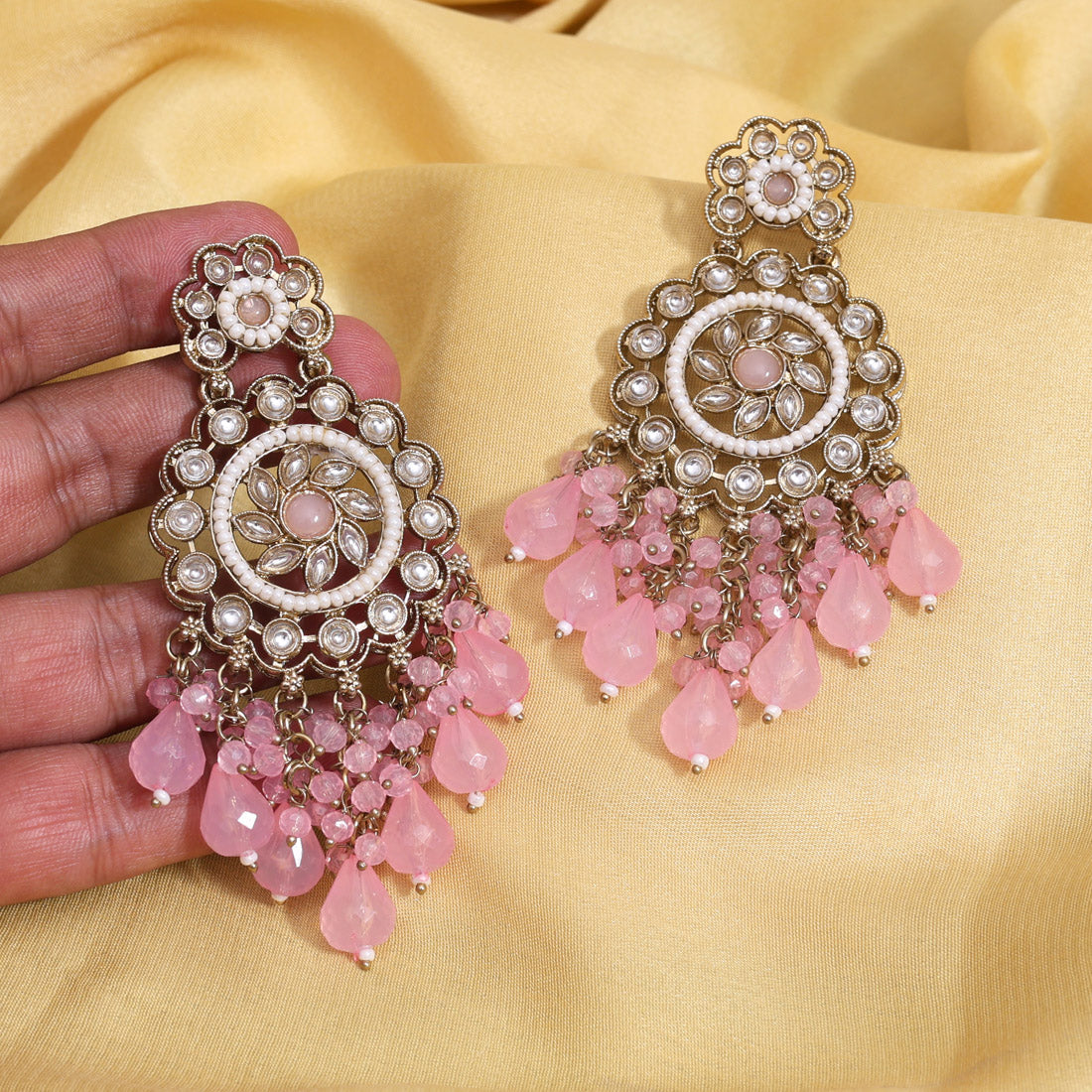 Pink Color Kundan Earrings (KDE1002PNK) Jewellery GetGlit